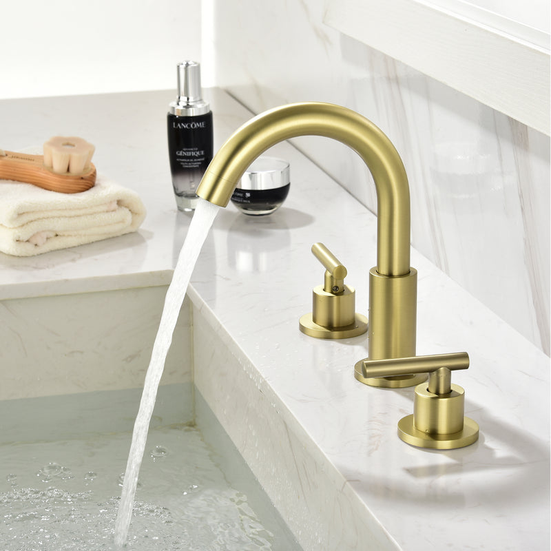 3 Hole Brass Bathroom Sink Faucet, 2 Handle 8 Inch Widespread Laundry Sink Faucet  Black
