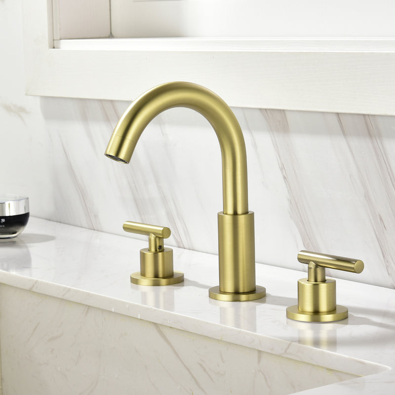 3 Hole Brass Bathroom Sink Faucet, 2 Handle 8 Inch Widespread Laundry Sink Faucet  Black