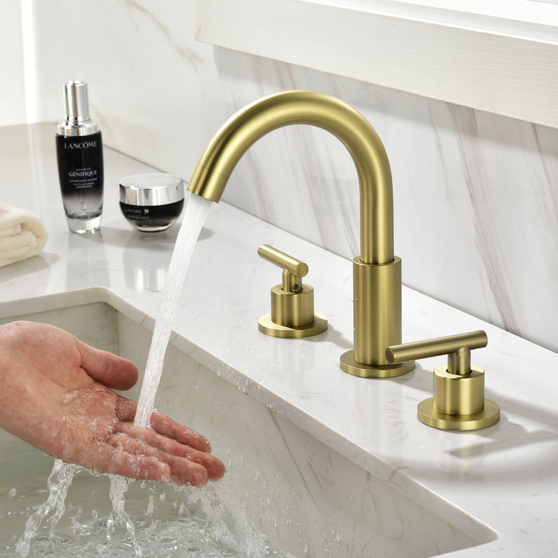 3 Hole Brass Bathroom Sink Faucet, 2 Handle 8 Inch Widespread Laundry Sink Faucet  Black