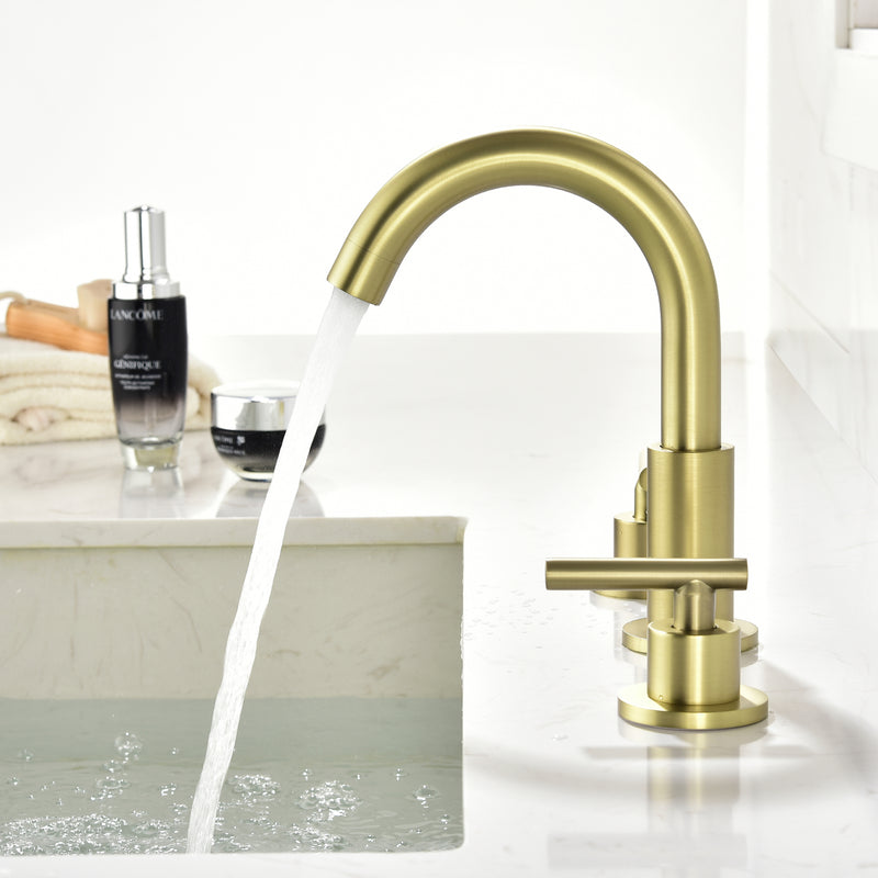 3 Hole Brass Bathroom Sink Faucet, 2 Handle 8 Inch Widespread Laundry Sink Faucet  Black