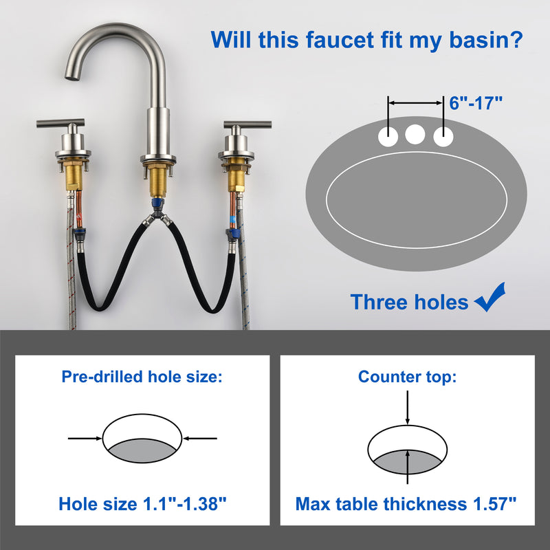 3 Hole Brass Bathroom Sink Faucet, 2 Handle 8 Inch Widespread Laundry Sink Faucet  Black