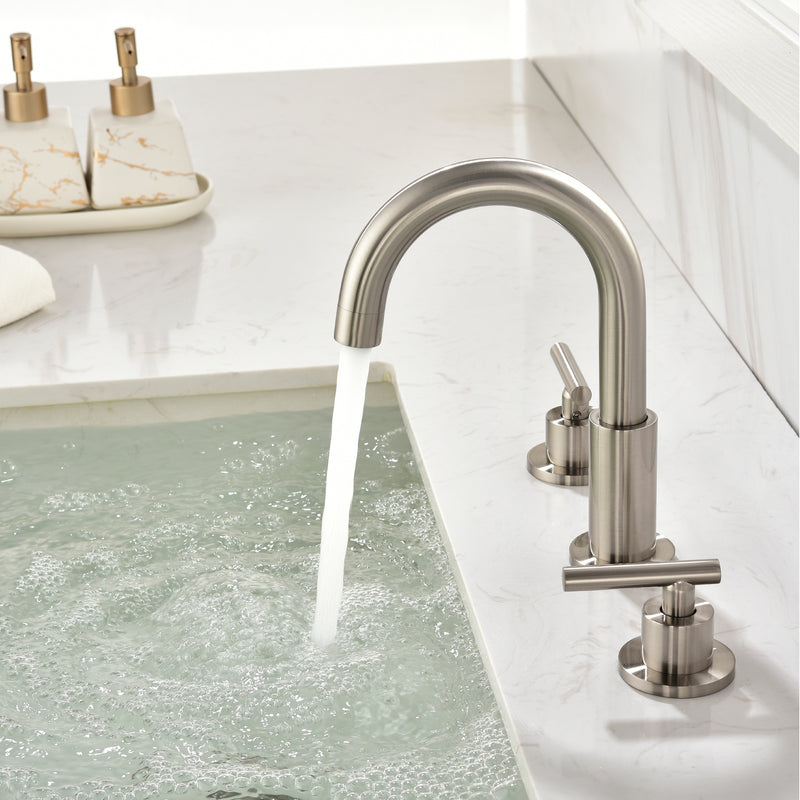 3 Hole Brass Bathroom Sink Faucet, 2 Handle 8 Inch Widespread Laundry Sink Faucet  Black