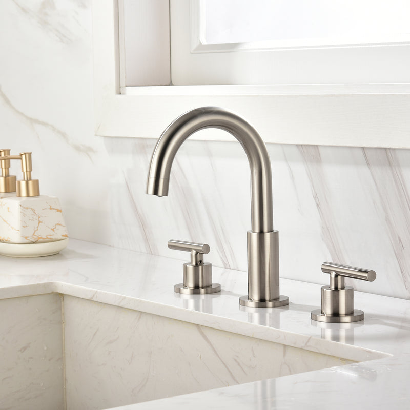 3 Hole Brass Bathroom Sink Faucet, 2 Handle 8 Inch Widespread Laundry Sink Faucet  Black
