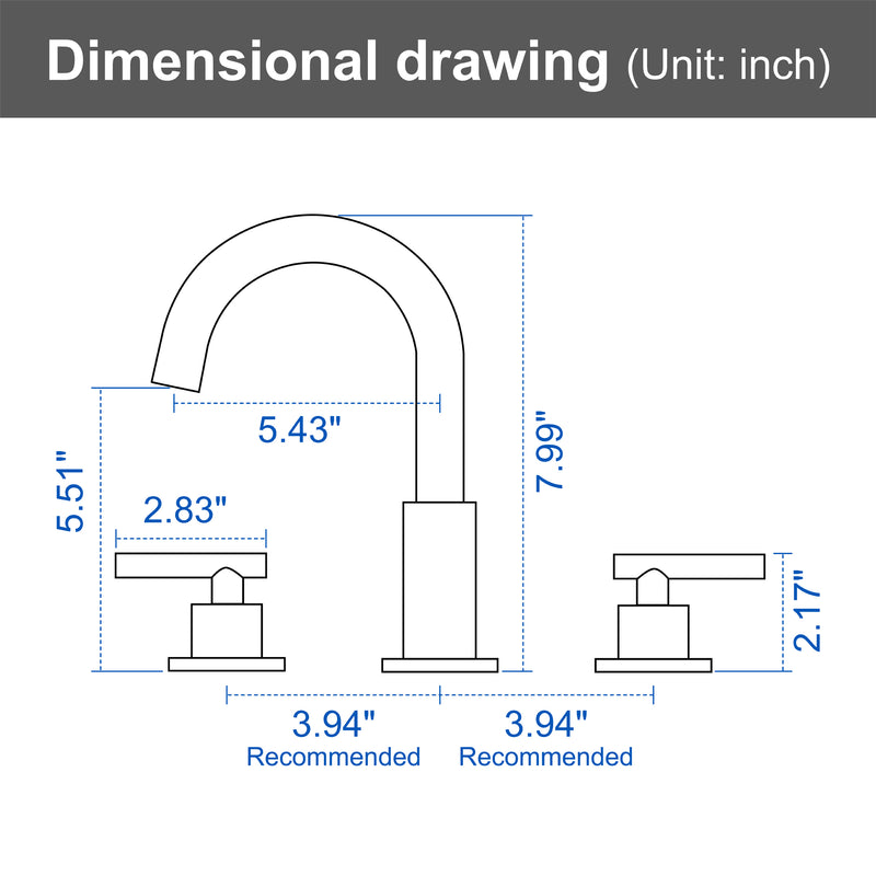 3 Hole Brass Bathroom Sink Faucet, 2 Handle 8 Inch Widespread Laundry Sink Faucet  Black