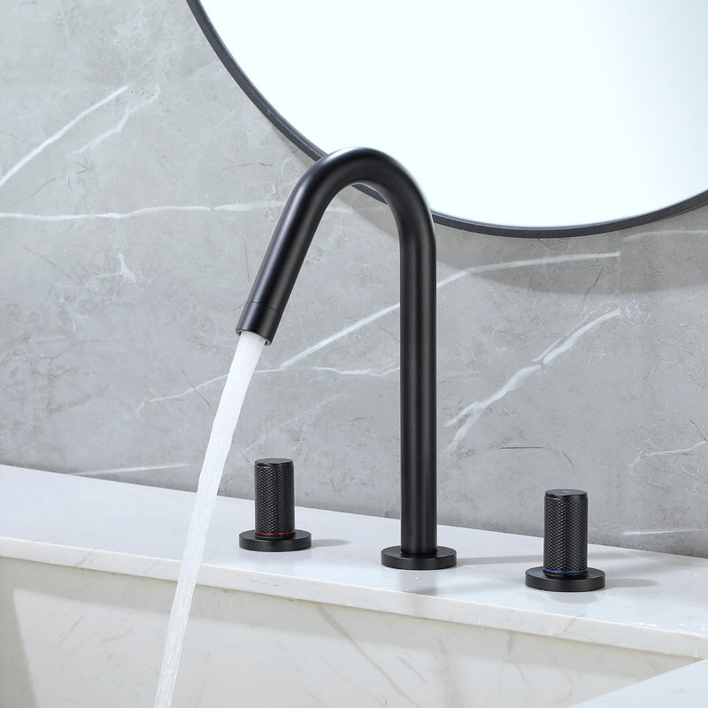 SHAMANDA 2 Handle Bathroom Faucets for Sink 3 Hole, High-Arch Swivel Spout Deck Mounted 8 Inch Widespread Basin Faucet