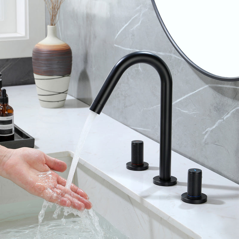 SHAMANDA 2 Handle Bathroom Faucets for Sink 3 Hole, High-Arch Swivel Spout Deck Mounted 8 Inch Widespread Basin Faucet