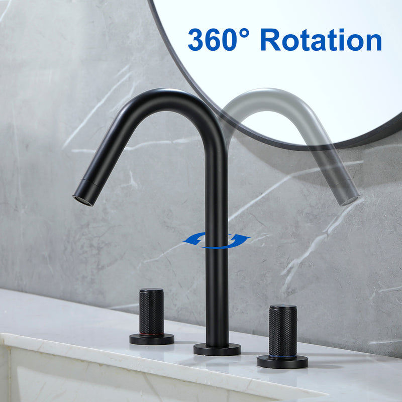 SHAMANDA 2 Handle Bathroom Faucets for Sink 3 Hole, High-Arch Swivel Spout Deck Mounted 8 Inch Widespread Basin Faucet