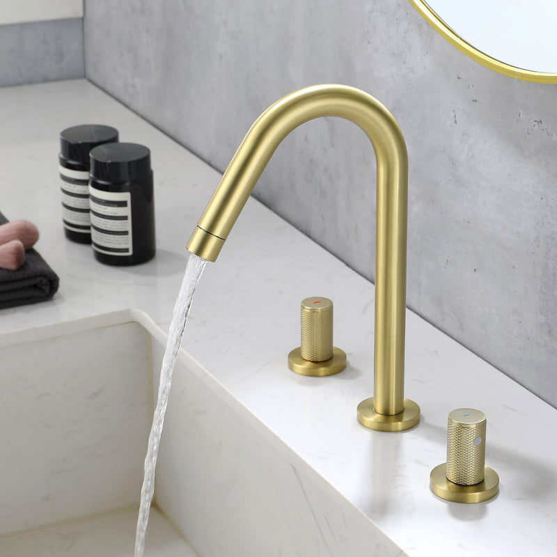 SHAMANDA 2 Handle Bathroom Faucets for Sink 3 Hole, High-Arch Swivel Spout Deck Mounted 8 Inch Widespread Basin Faucet