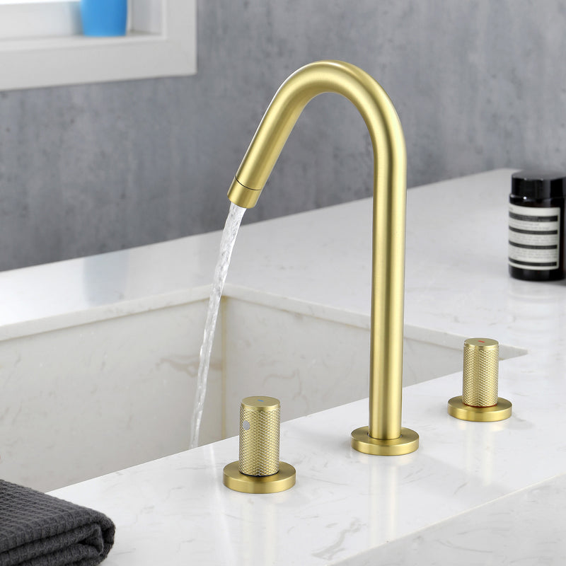 SHAMANDA 2 Handle Bathroom Faucets for Sink 3 Hole, High-Arch Swivel Spout Deck Mounted 8 Inch Widespread Basin Faucet
