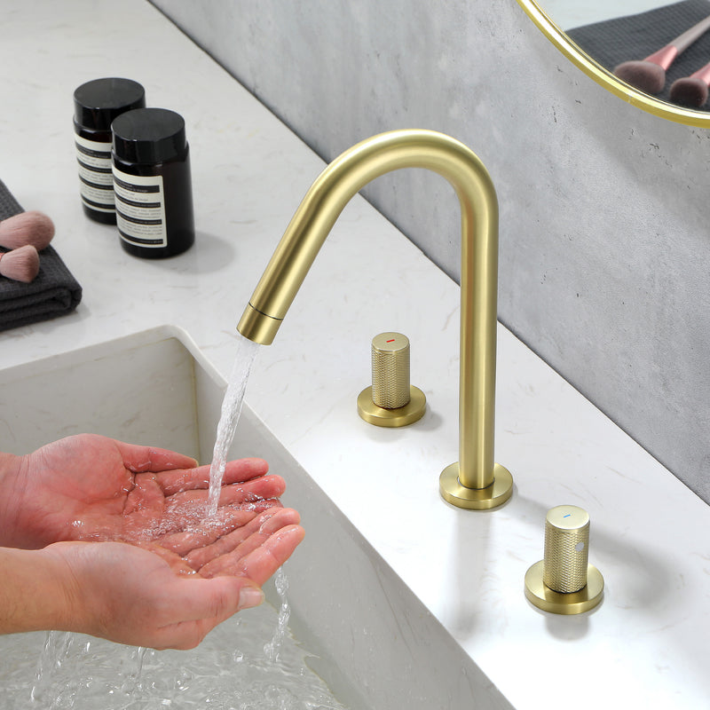 SHAMANDA 2 Handle Bathroom Faucets for Sink 3 Hole, High-Arch Swivel Spout Deck Mounted 8 Inch Widespread Basin Faucet