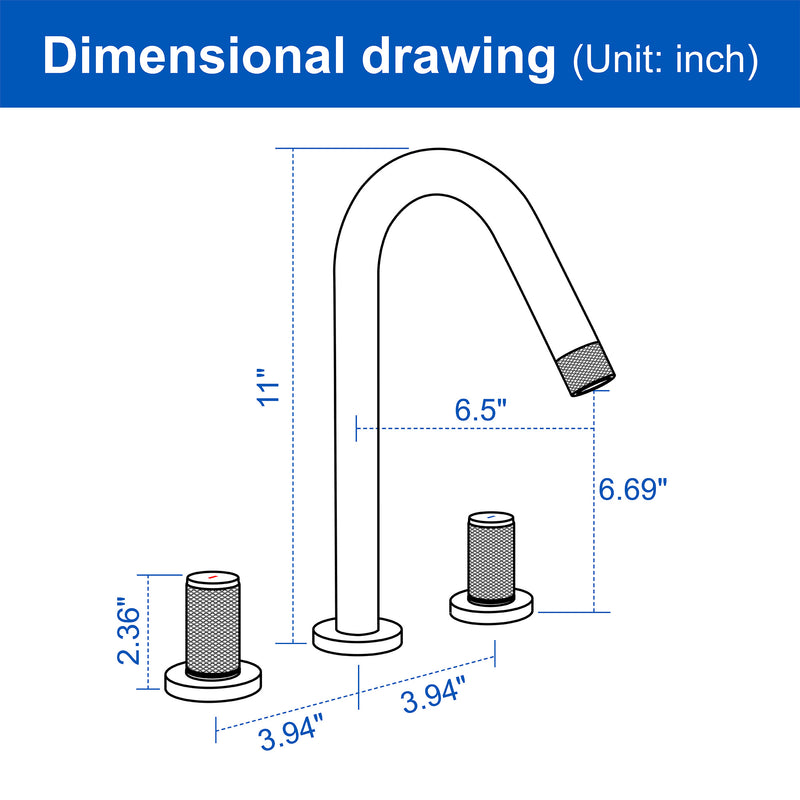SHAMANDA 2 Handle Bathroom Faucets for Sink 3 Hole, High-Arch Swivel Spout Deck Mounted 8 Inch Widespread Basin Faucet