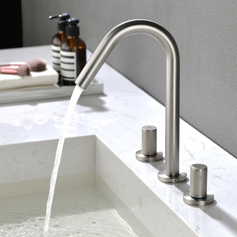 SHAMANDA 2 Handle Bathroom Faucets for Sink 3 Hole, High-Arch Swivel Spout Deck Mounted 8 Inch Widespread Basin Faucet