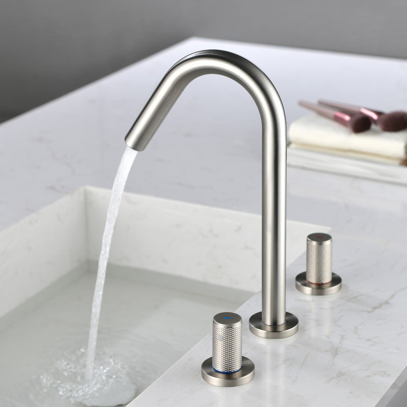 SHAMANDA 2 Handle Bathroom Faucets for Sink 3 Hole, High-Arch Swivel Spout Deck Mounted 8 Inch Widespread Basin Faucet