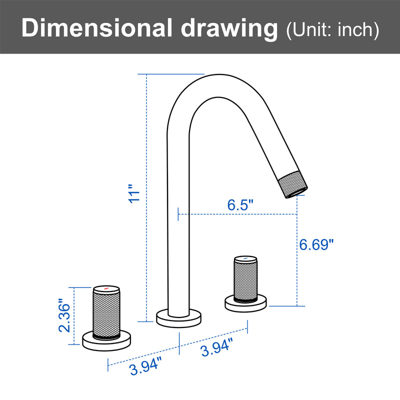 SHAMANDA 2 Handle Bathroom Faucets for Sink 3 Hole, High-Arch Swivel Spout Deck Mounted 8 Inch Widespread Basin Faucet