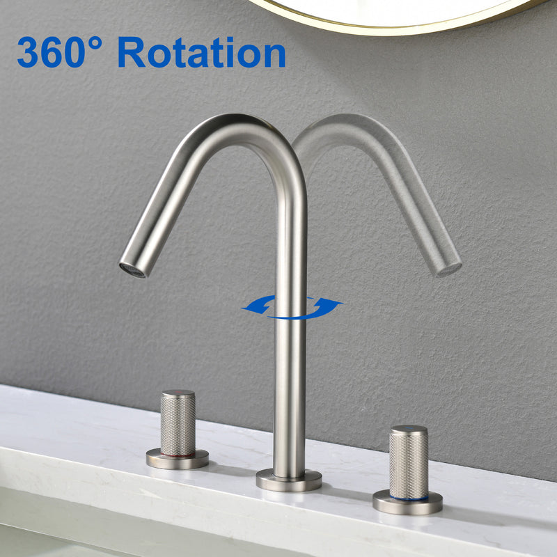 SHAMANDA 2 Handle Bathroom Faucets for Sink 3 Hole, High-Arch Swivel Spout Deck Mounted 8 Inch Widespread Basin Faucet