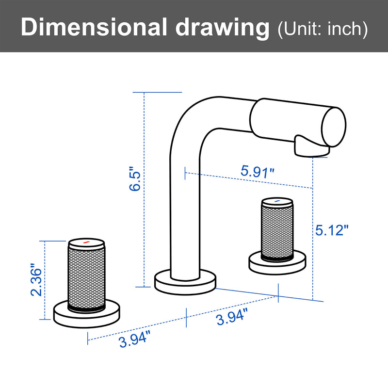 8 Inch Widespread Faucet with 360 Degree Swivel Nozzle and Spout, Modern 2 Unique Knob Handles