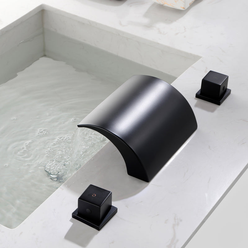 Bathroom Roman Tub Faucet with Waterfall Spout, 3 Hole Deck Mount Widespread Basin Faucet