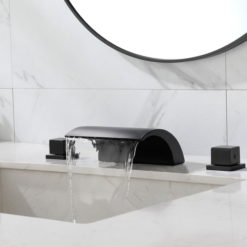 Bathroom Roman Tub Faucet with Waterfall Spout, 3 Hole Deck Mount Widespread Basin Faucet