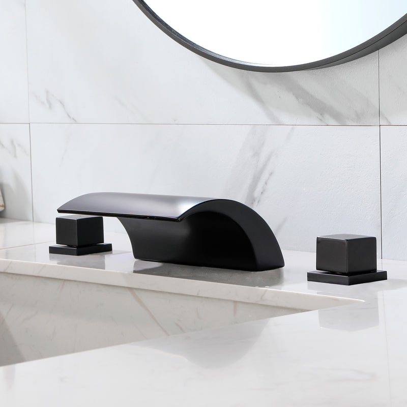 Bathroom Roman Tub Faucet with Waterfall Spout, 3 Hole Deck Mount Widespread Basin Faucet