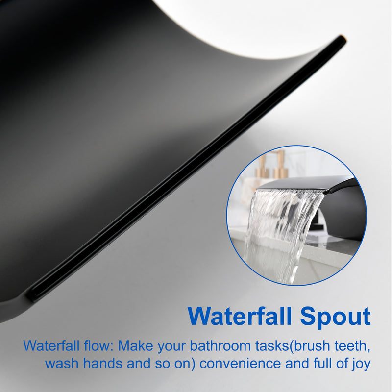 Bathroom Roman Tub Faucet with Waterfall Spout, 3 Hole Deck Mount Widespread Basin Faucet