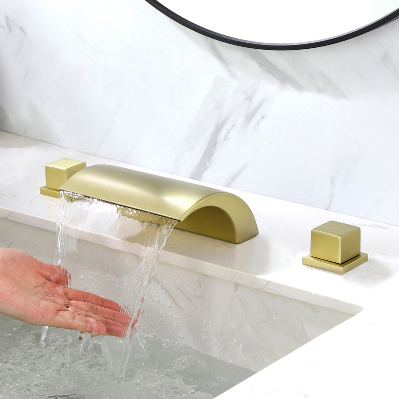 Bathroom Roman Tub Faucet with Waterfall Spout, 3 Hole Deck Mount Widespread Basin Faucet