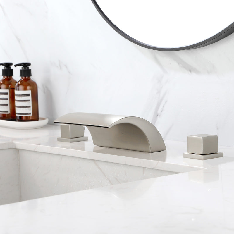 Bathroom Roman Tub Faucet with Waterfall Spout, 3 Hole Deck Mount Widespread Basin Faucet