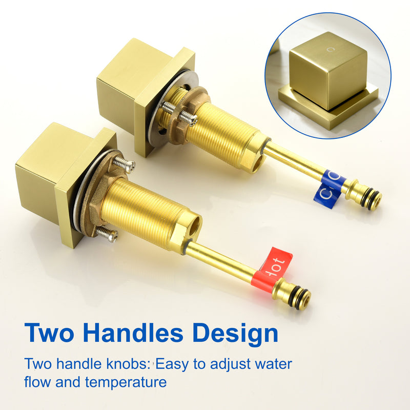 Deck-Mounted Waterfall Tub Filler 3 Hole Widespread Bathroom Sink Faucet with Two Square Handle