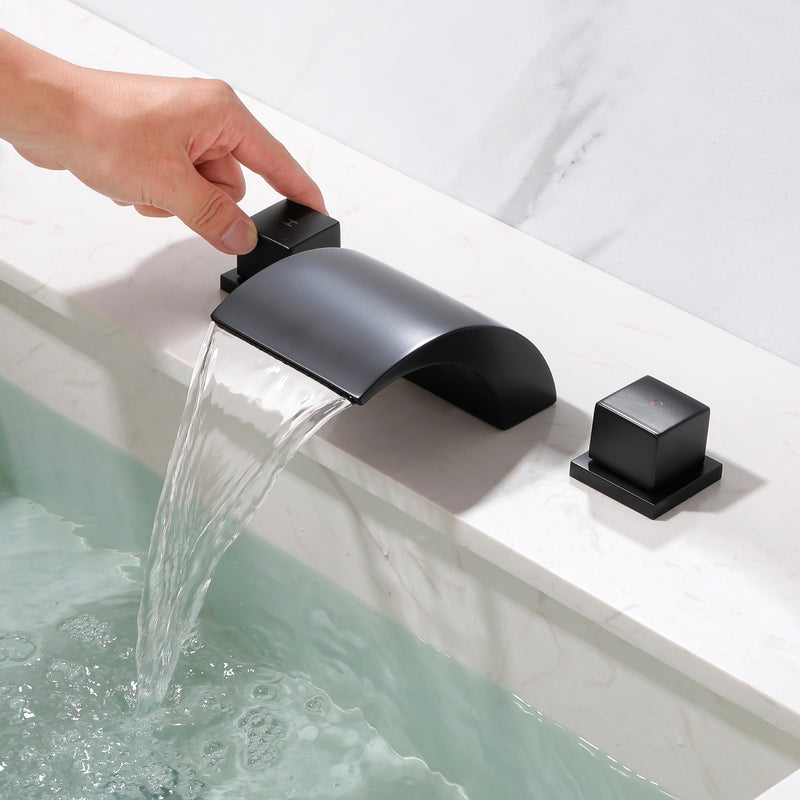 SHAMANDA Deck Mount Bathtub Faucet, Waterfall Roman Tub Filler Faucet Two Square Handle Bathroom Sink Faucet