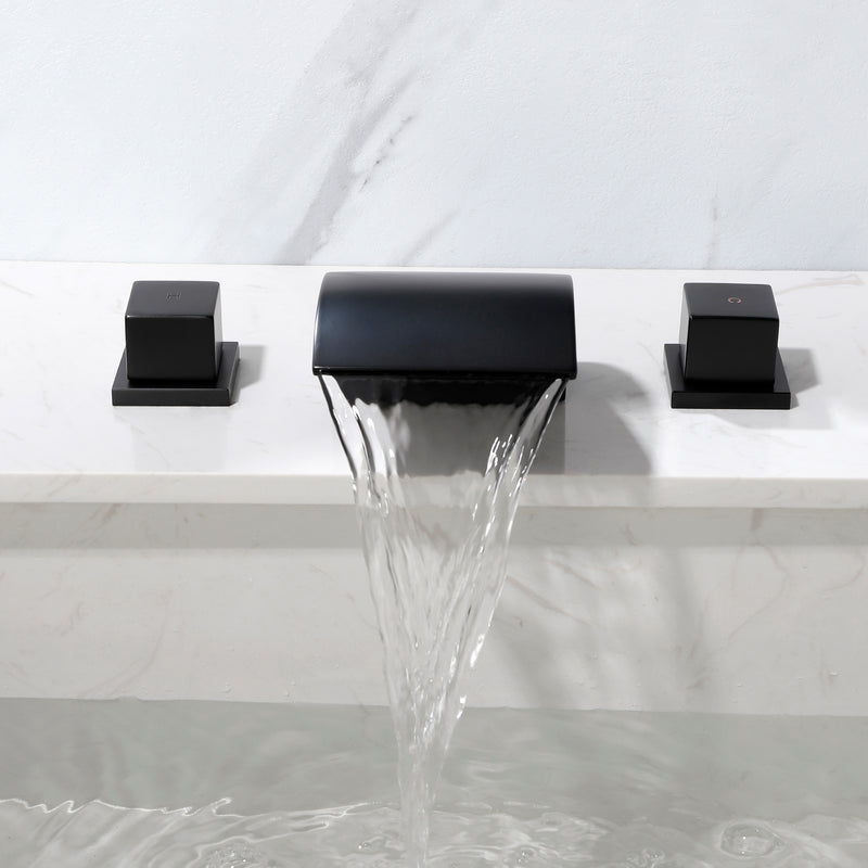 SHAMANDA Deck Mount Bathtub Faucet, Waterfall Roman Tub Filler Faucet Two Square Handle Bathroom Sink Faucet