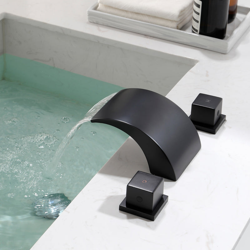 SHAMANDA Deck Mount Bathtub Faucet, Waterfall Roman Tub Filler Faucet Two Square Handle Bathroom Sink Faucet