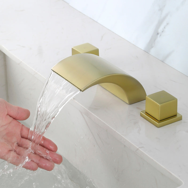 SHAMANDA Deck Mount Bathtub Faucet, Waterfall Roman Tub Filler Faucet Two Square Handle Bathroom Sink Faucet