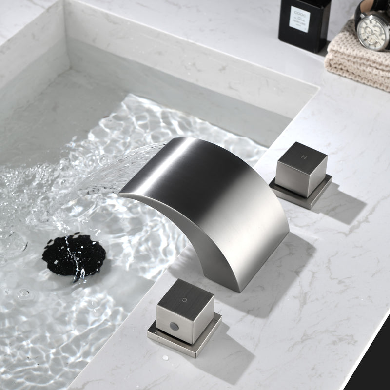 SHAMANDA Deck Mount Bathtub Faucet, Waterfall Roman Tub Filler Faucet Two Square Handle Bathroom Sink Faucet