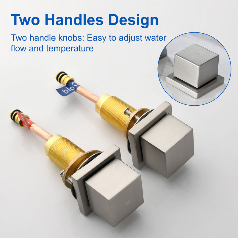 SHAMANDA Deck Mount Bathtub Faucet, Waterfall Roman Tub Filler Faucet Two Square Handle Bathroom Sink Faucet