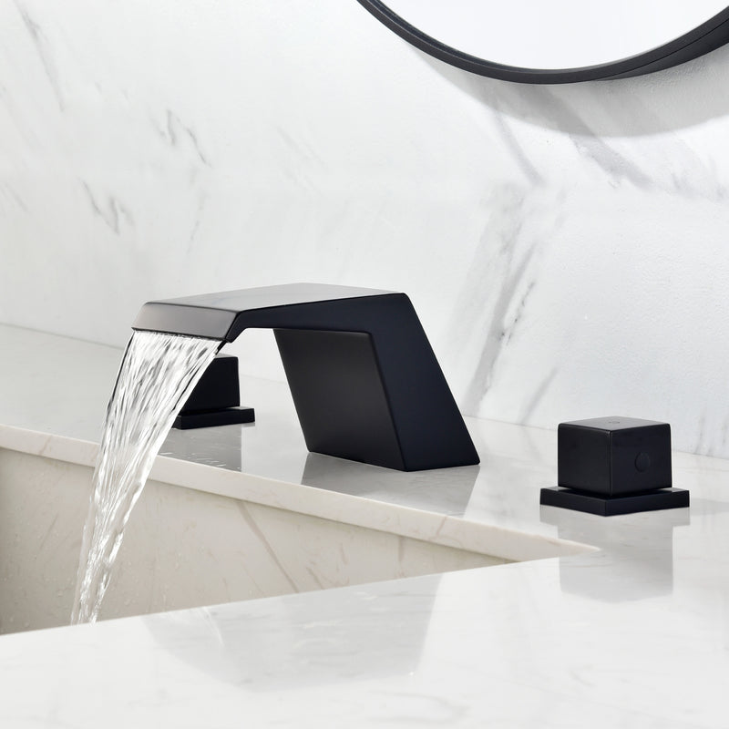 Waterfall Tub Filler Deck Mount, 3 Hole Roman Bathtub Faucet Two Square Handle Bathroom Sink Faucet