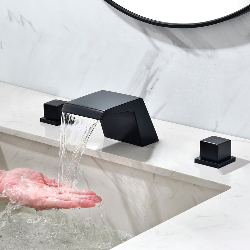 Waterfall Tub Filler Deck Mount, 3 Hole Roman Bathtub Faucet Two Square Handle Bathroom Sink Faucet