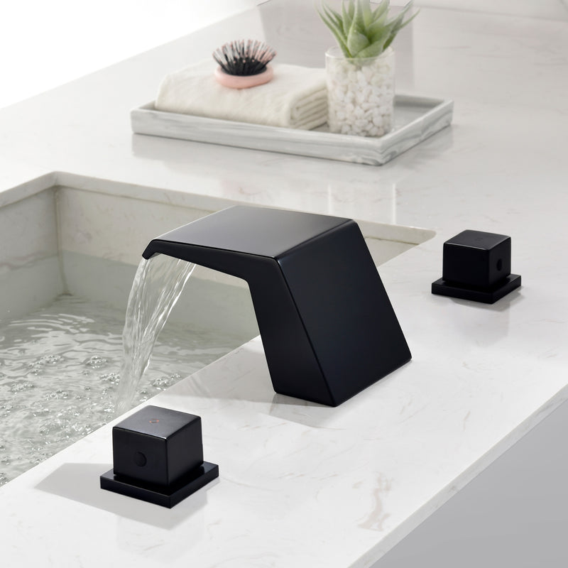 Waterfall Tub Filler Deck Mount, 3 Hole Roman Bathtub Faucet Two Square Handle Bathroom Sink Faucet