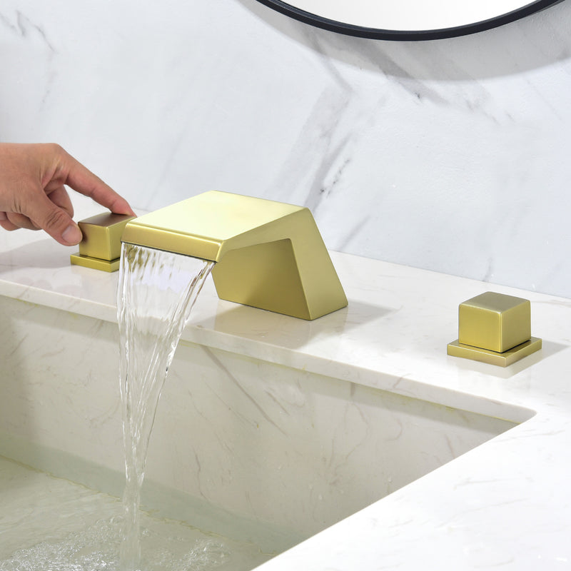 Waterfall Tub Filler Deck Mount, 3 Hole Roman Bathtub Faucet Two Square Handle Bathroom Sink Faucet