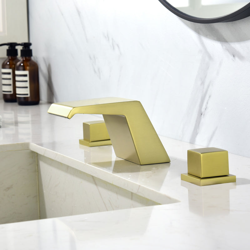 Waterfall Tub Filler Deck Mount, 3 Hole Roman Bathtub Faucet Two Square Handle Bathroom Sink Faucet