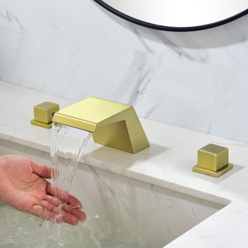 Waterfall Tub Filler Deck Mount, 3 Hole Roman Bathtub Faucet Two Square Handle Bathroom Sink Faucet