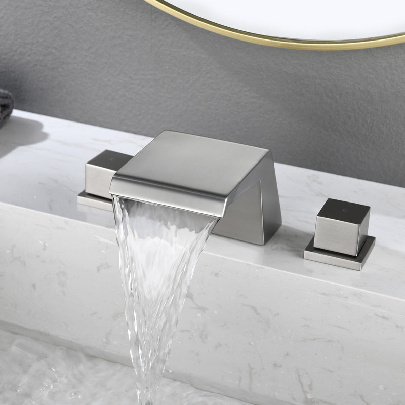 Waterfall Tub Filler Deck Mount, 3 Hole Roman Bathtub Faucet Two Square Handle Bathroom Sink Faucet
