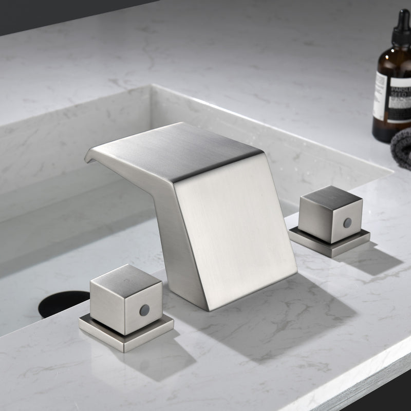 Waterfall Tub Filler Deck Mount, 3 Hole Roman Bathtub Faucet Two Square Handle Bathroom Sink Faucet