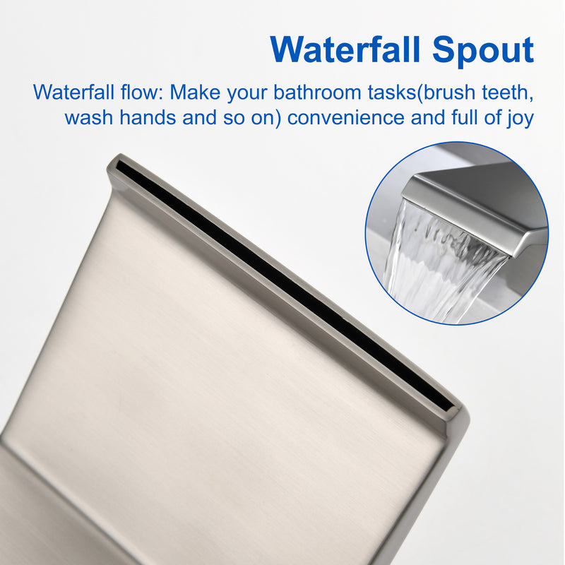 Waterfall Tub Filler Deck Mount, 3 Hole Roman Bathtub Faucet Two Square Handle Bathroom Sink Faucet