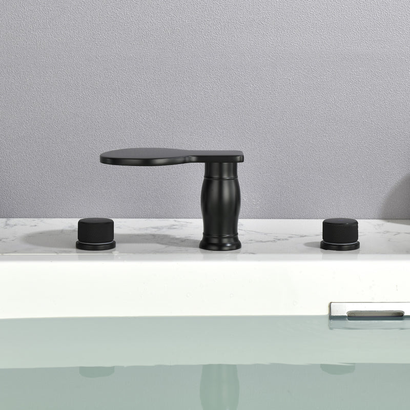 Waterfall Bathroom Tub Filler, Bathtub Faucet 3 Holes, Deck Mount Roman Tub Faucet
