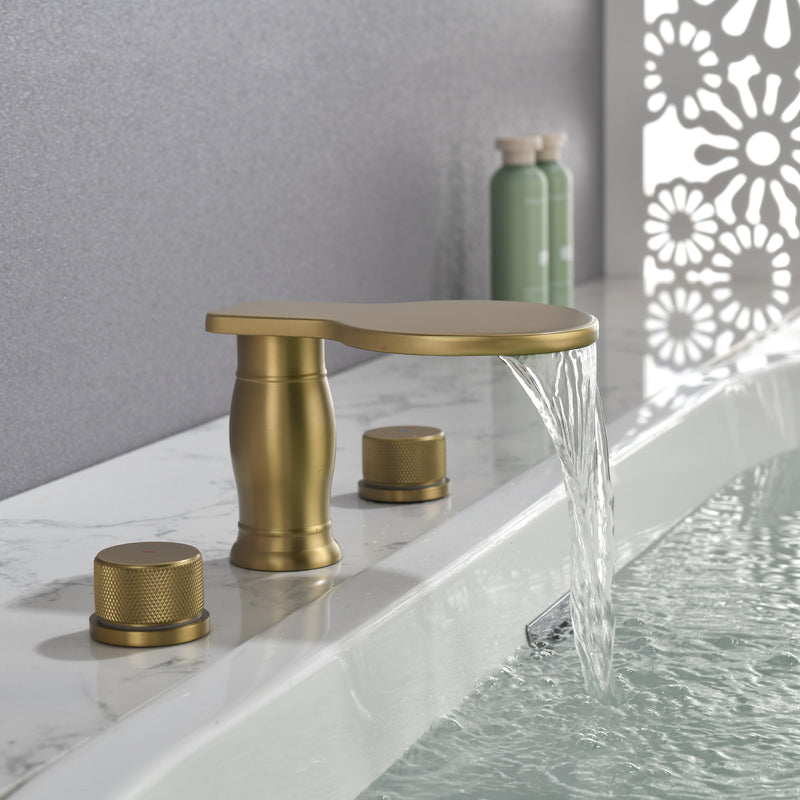 Waterfall Bathroom Tub Filler, Bathtub Faucet 3 Holes, Deck Mount Roman Tub Faucet