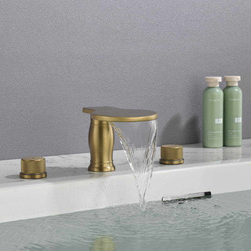 Waterfall Bathroom Tub Filler, Bathtub Faucet 3 Holes, Deck Mount Roman Tub Faucet