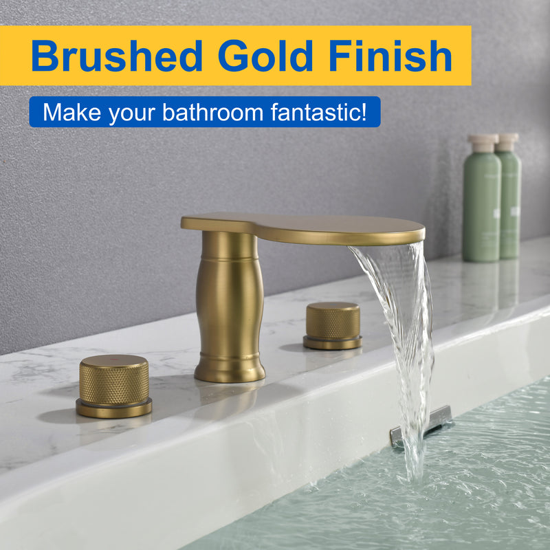 Waterfall Bathroom Tub Filler, Bathtub Faucet 3 Holes, Deck Mount Roman Tub Faucet