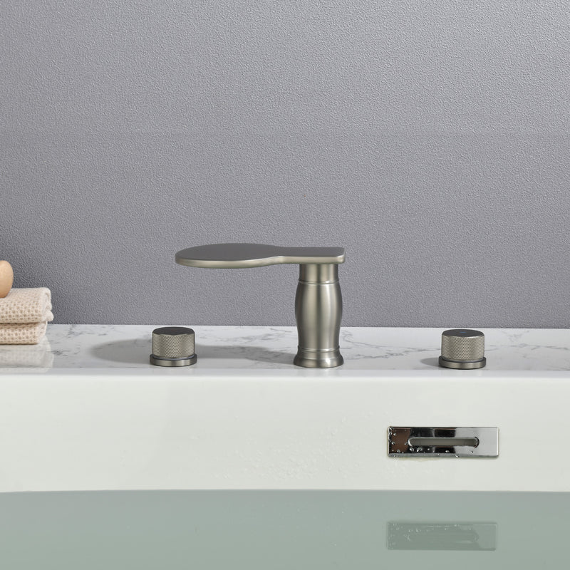 Waterfall Bathroom Tub Filler, Bathtub Faucet 3 Holes, Deck Mount Roman Tub Faucet