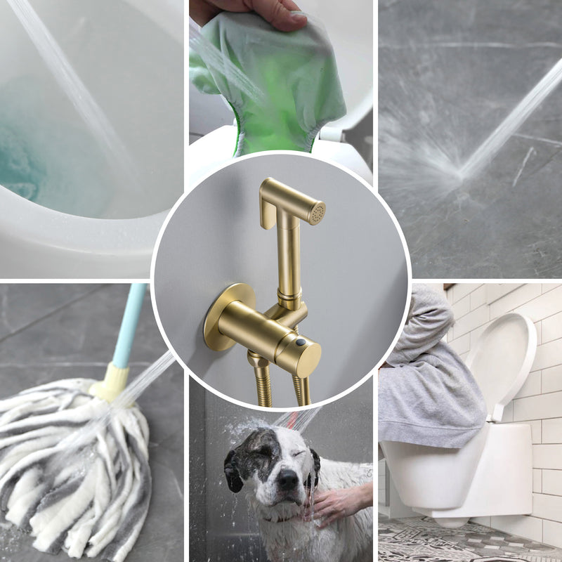 Bidet Sprayer for Toilet, Brass Handheld Sprayer Attachment with hose for Feminine Wash, Baby Diaper Cloth Washer and Shower Sprayer for Pet, Wall or Toilet Mount