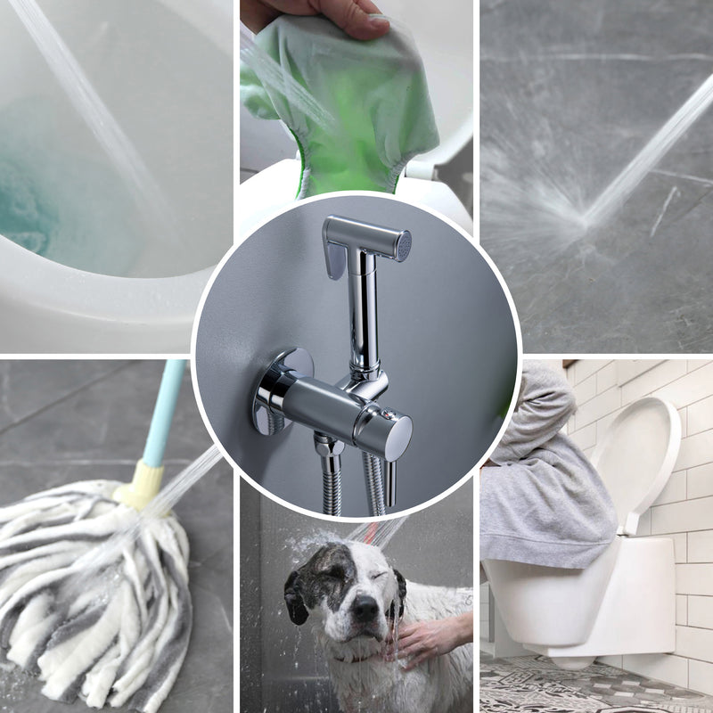 Bidet Sprayer for Toilet, Brass Handheld Sprayer Attachment with hose for Feminine Wash, Baby Diaper Cloth Washer and Shower Sprayer for Pet, Wall or Toilet Mount