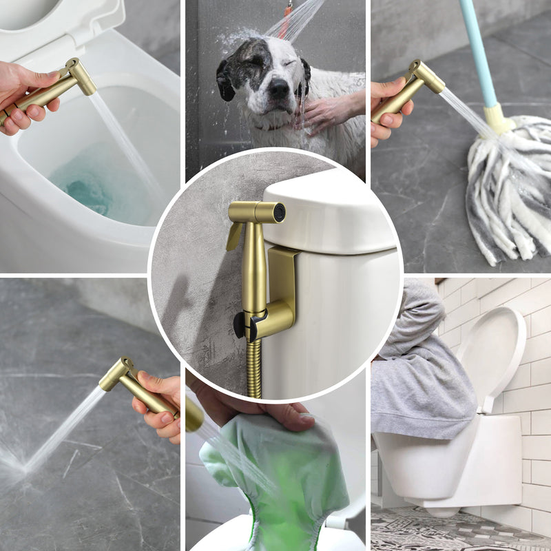 Handheld Bidet Sprayer for Toilet, Stainless Steel Baby Cloth Diaper Sprayer Kit with Cold Water-Matte Black,Brushed Gold